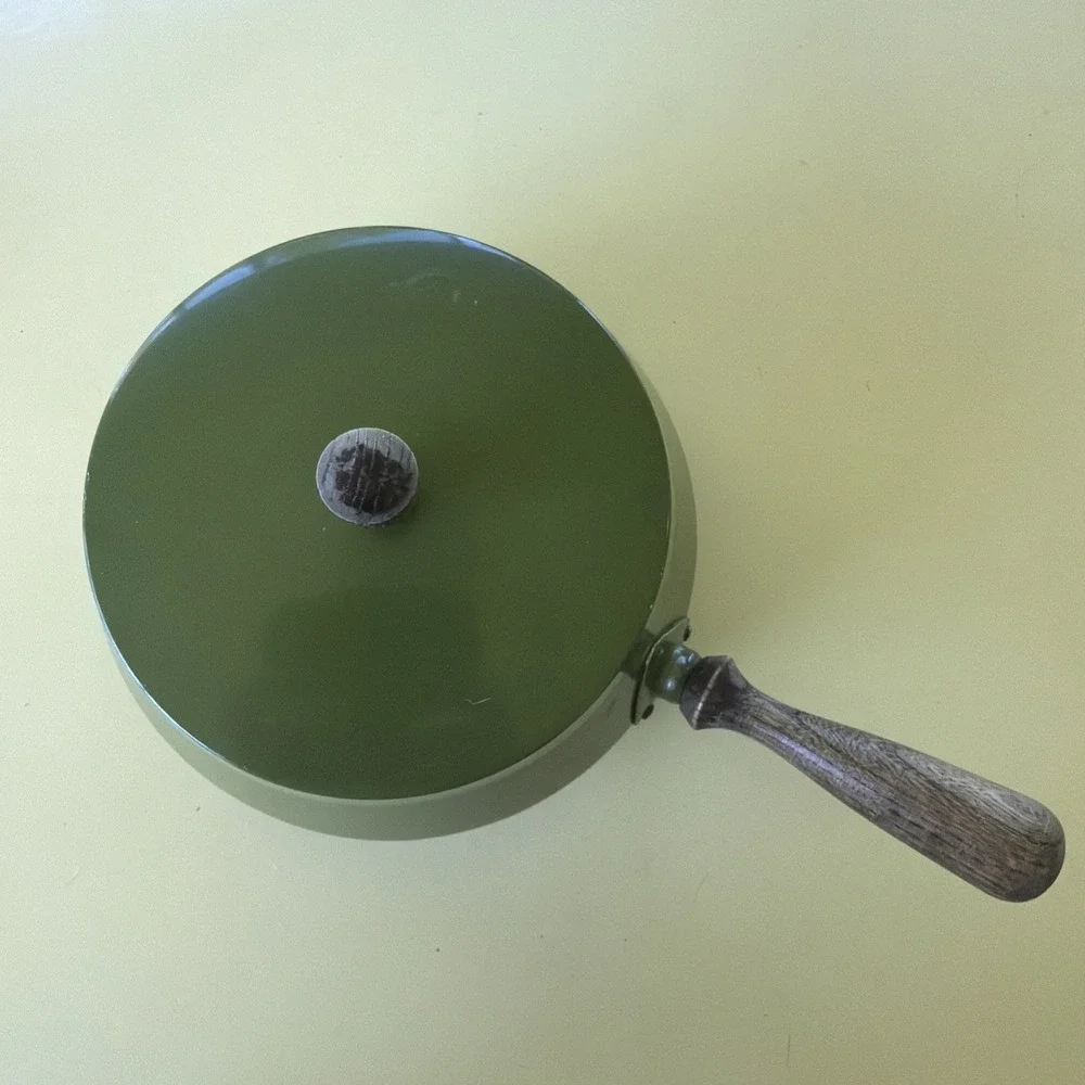 Vintage 1970s MCM Green Fondue Pot Avocado Green